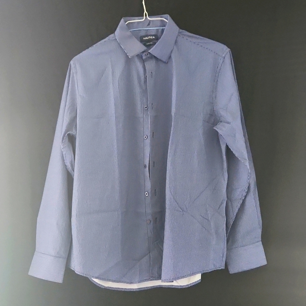 Nautica Men's Navy Blue Dress Shirt --Large